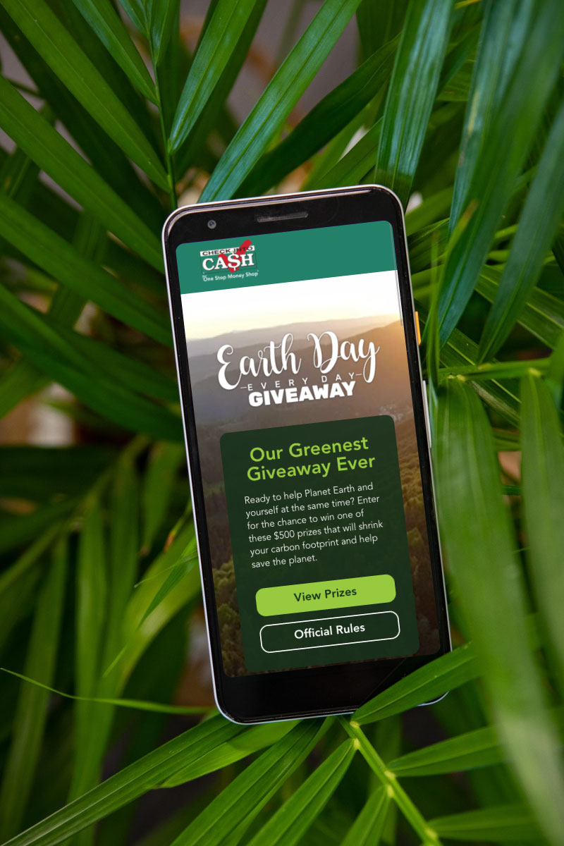 Mobile phone showing entry page of Earth Day Giveaway