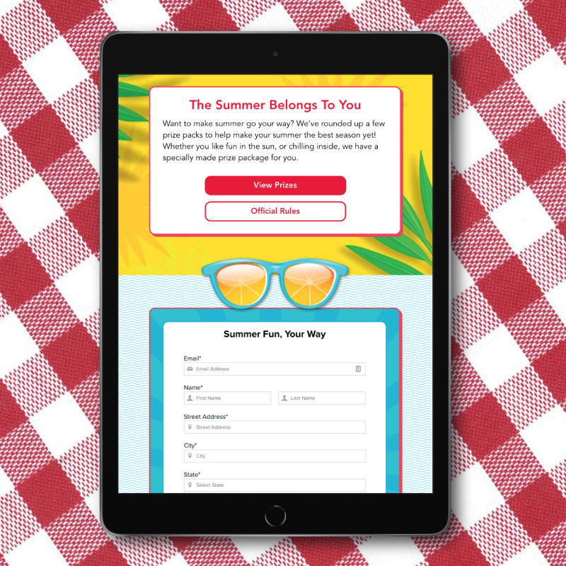 iPad displaying the entry page to the Summer Fun Your Way Giveaway