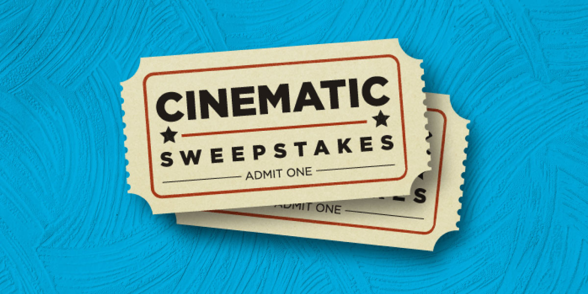 Cinematic sweepstakes movie ticket logo